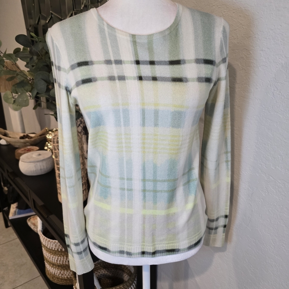 St. John Women's Plaid Sweater Cardigan 100% Cashmere S